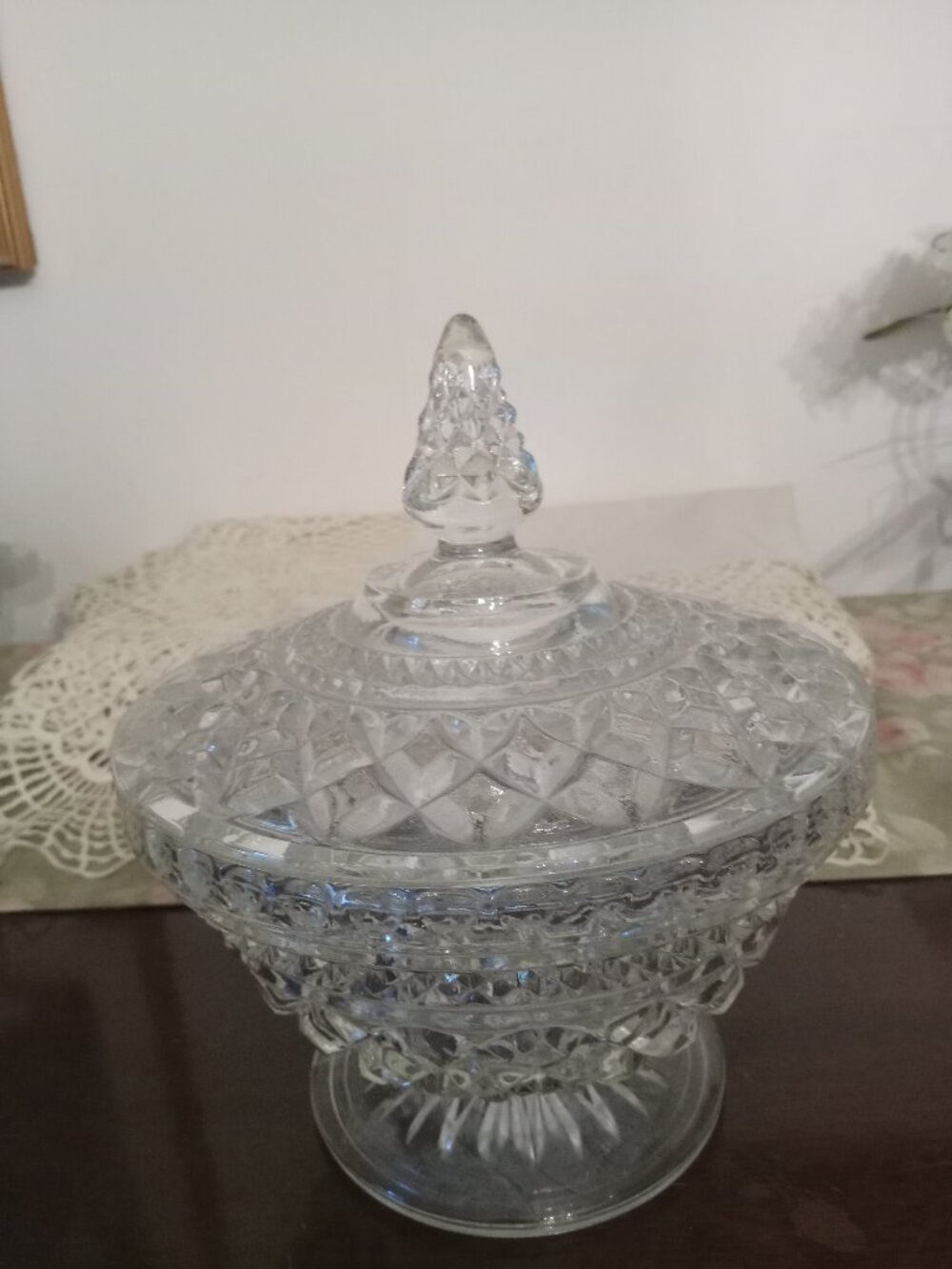 Vintage Pedestal Covered Glass Candy Dish